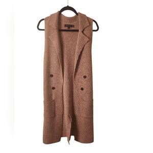 NWOT Love Tree Women's Mauve/Oatmeal Open Front Sleeveless Duster Size S